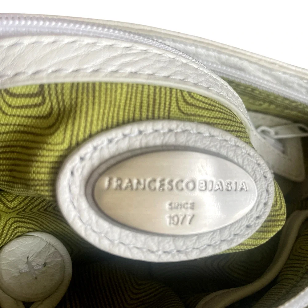 FRANCESCO BIASIA White Calf Leather Lime Green Perforated Clutch Wristlet Women